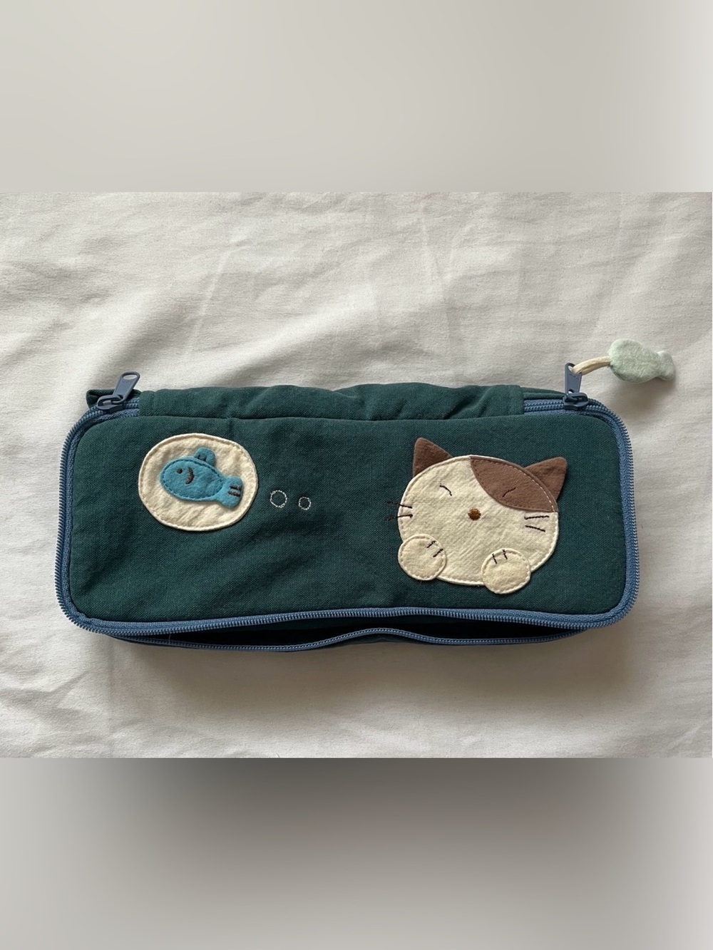Dark Teal Cat-Themed Pencil Case NWOT